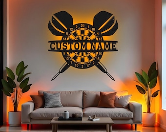 Custom Darts Sign LED Metal Wall Art, Personalized Dartboard Decor, Dart Player Gift, Game Room Wall Decor