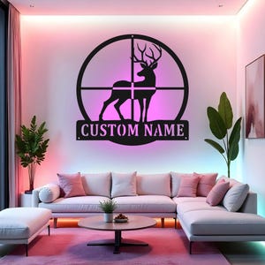 Custom Deer Sign LED Metal Wall Art, Personalized Hunter Gift, Hunting Decor for Man Cave, Outdoor Wildlife Wall Decor