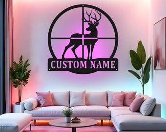 Custom Deer Sign LED Metal Wall Art, Personalized Hunter Gift, Hunting Decor for Man Cave, Outdoor Wildlife Wall Decor