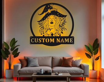 Custom Witch Sign LED Metal Wall Art, Personalized Witch Decor, Witchy Room Decoration, Gift for Witch Lover