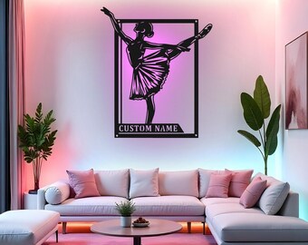 Custom balletdanser bord led metalen muurkunst, gepersonaliseerde ballerina naam decor, dansstudio cadeau, meisjeskamer muur decor