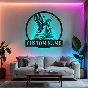 Custom Duck Sign LED Metal Wall Art, Personalized Hunting Decor, Duck Hunter Gift, Wildlife Room Decoration