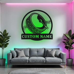 Custom Drums Sign LED Metal Wall Art, Personalized Music Teacher Gift, Drummer Room Decor, Musical Instrument Decor