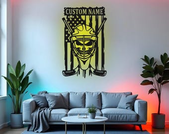 Benutzerdefinierte Hockey Tormann Zeichen LED-Metallwandkunst, personalisierte Hockeyspieler-Dekor, Geschenk für Hockey-Fan, Sportraum-Wanddekoration