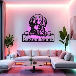 Custom Golden Retriever Sign LED Metal Wall Art, Personalized Dog Name Decor, Dog Mom Gift, Pet Lover Home Decor