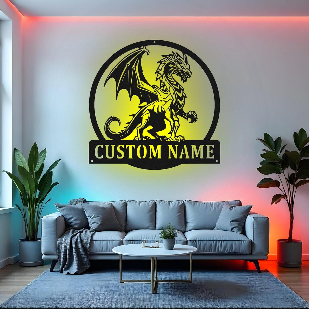 Custom Dragon Sign LED Metal Wall Art, Personalized Name Sign, Fantasy ...