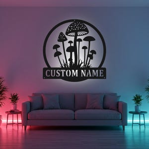 Custom Mushroom Sign LED Metal Wall Art, Personalized Garden Decor, Mushroom Lover Gift, Nature Room Decoration