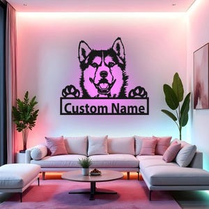 Custom Siberian Husky Sign LED Metal Wall Art, Personalized Dog Name Decor, Dog Lover Gift, Husky Owner Gift, Pet Room Decoration