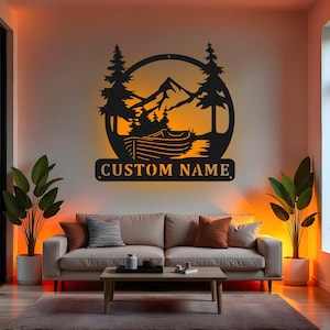 Custom Boat Sign LED Metal Wall Art, Personalized Lake House Decor, Nautical Family Name Gift, Boat Lover Living Room Art