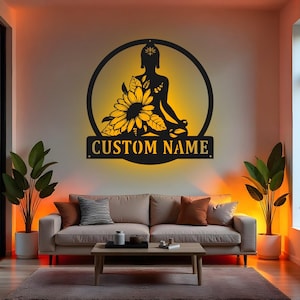Custom Namaste Yoga Sign LED Metal Wall Art, Personalized Yoga Studio Decor, Meditation Room Gift for Yogi