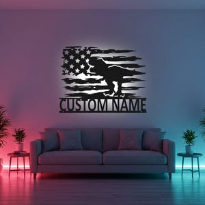 Custom Dinosaur Sign LED Metal Wall Art, Personalized T-Rex Decor, Kids Room Wall Decor, Dinosaur Gift for Boys
