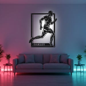 Custom Runner Sign LED Metal Wall Art, Personalized Running Decor, Athlete Gift, Sports Room Decoration