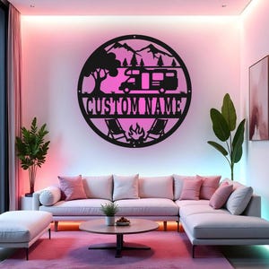 Custom Campervan Sign LED Metal Wall Art, Personalized Camping Family Decor, RV Camper Gift, Campsite Decor, Outdoor Adventure Sign