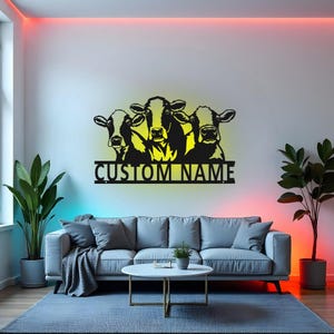Custom Cow Farm Sign LED Metal Wall Art, Personalized Farmhouse Decor, Cow Lover Gift, Rustic Home Decoration