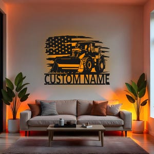 Custom Bulldozer Sign LED Metal Wall Art, Personalized Construction Decor, Excavator Wall Decor, Gift for Boys Room