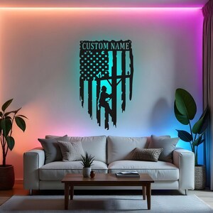 Custom Lineman Sign LED Metal Wall Art, Personalized Lineman Gift, Electrical Worker Decor, Patriotic Room Decoration