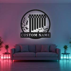 Custom Pan Flute Sign LED Metal Wall Art, Personalized Music Teacher Gift, Musical Instrument Decor for Studio