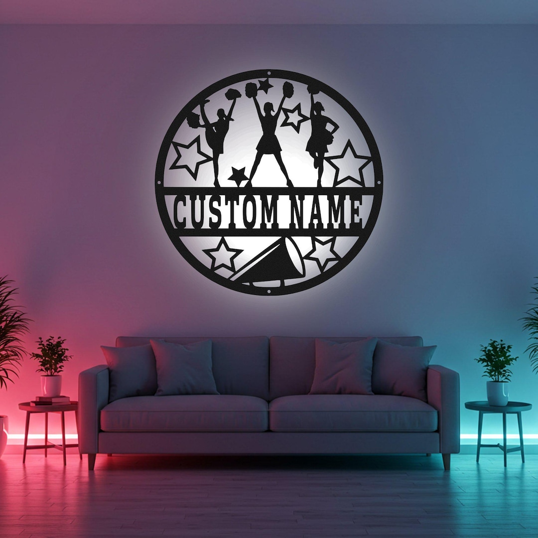 Custom Cheerleading Sign LED Metal Wall Art, Personalized Cheerleader ...