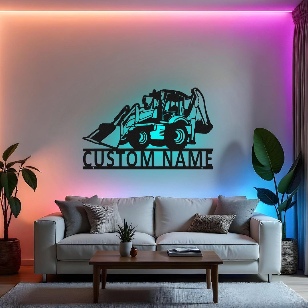 Custom Backhoe Truck Sign LED Metal Wall Art, Personalized Construction ...