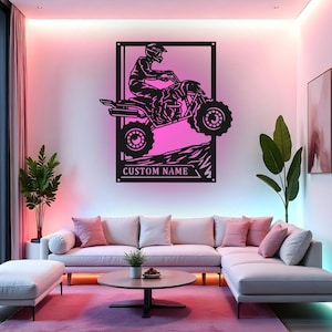 Custom Quad Racing Sign LED Metal Wall Art, Personalized Quad Racer Name Decor, ATV Rider Gift, Off-Road Man Cave Decor