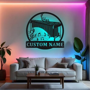 Custom Marimba Sign LED Metal Wall Art, Personalized Music Teacher Gift, Marimba Player Home Decor, Music Room Decoration
