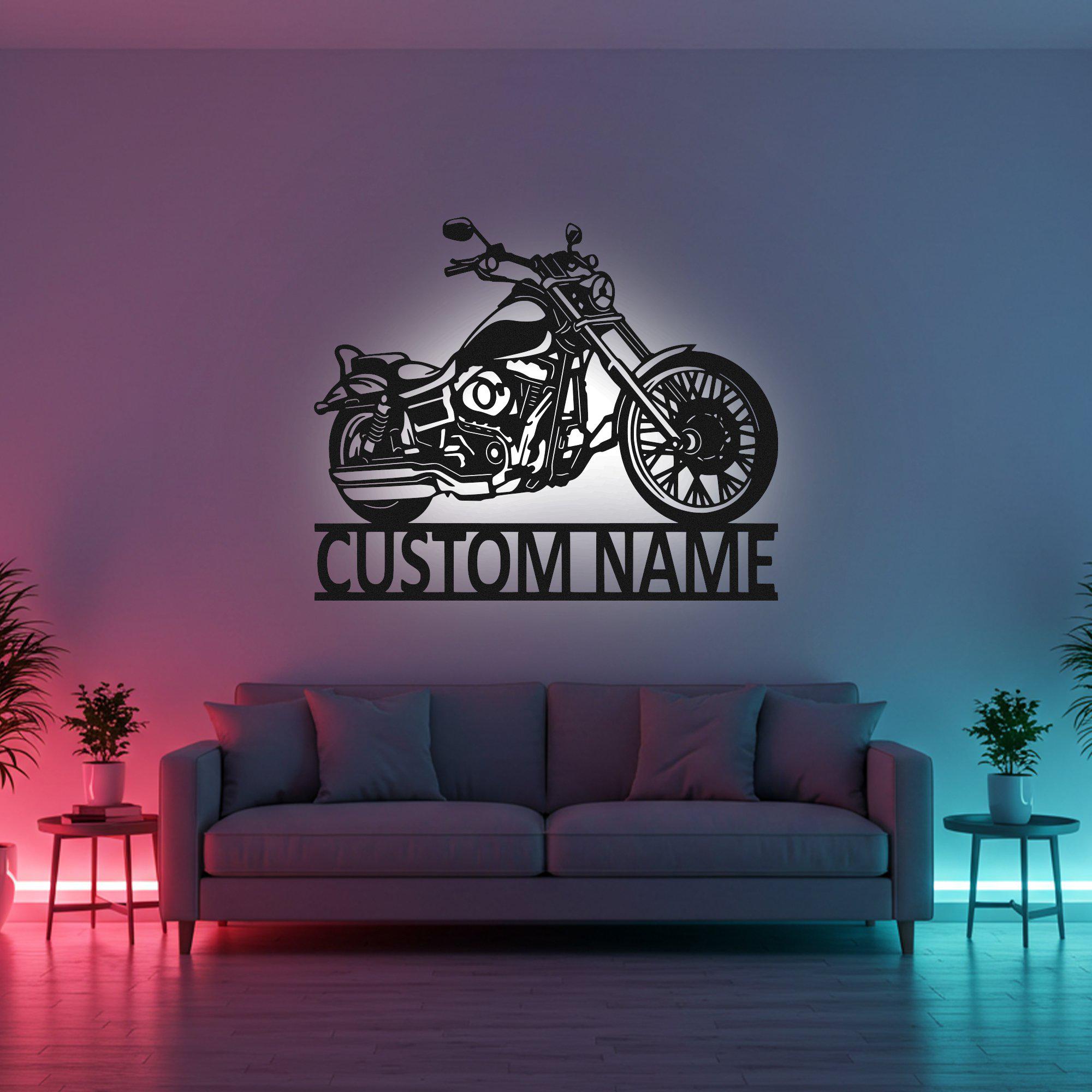 Custom Motorcycle Sign LED Metal Wall Art, Personalized Biker Gift ...