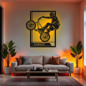 Custom BMX Sign LED Metal Wall Art, Personalized Biker Name Decor, BMX ...