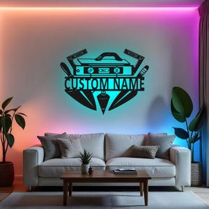 Custom Mason Tools Sign LED Metal Wall Art, Personalized Masonry Decor, Mason Gift for Him, Workshop Wall Decor