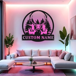 Custom Deer Hunter Sign LED Metal Wall Art, Personalized Hunting Decor, Hunter Gift, Hunting Cabin Wall Decor
