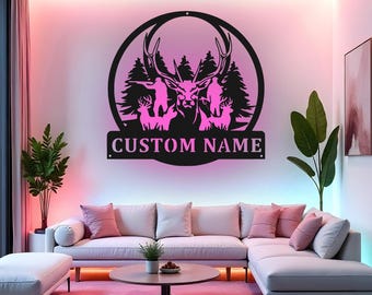 Custom Deer Hunter Sign LED Metal Wall Art, Personalized Hunting Decor, Hunter Gift, Hunting Cabin Wall Decor