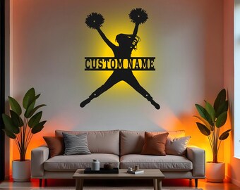 Targa LED Personalizzata Per Cheerleader, Nome Personalizzabile, 16 Colori Con Telecomando, Lampada Da Parete In Metallo, Dimensioni A Scelta (20-35 Cm)