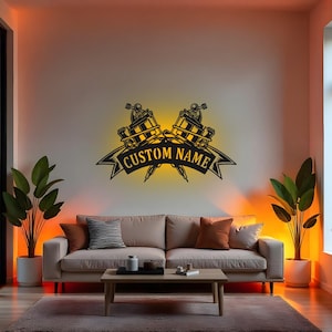 Custom Tattoo Machine Sign LED Metal Wall Art, Personalized Tattoo Shop Decor, Tattoo Artist Gift, Studio Wall Decoration