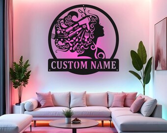 Custom Beauty Salon Sign LED Metal Wall Art, Personalized Salon Decor, Hair Stylist Gift, Salon Wall Decor