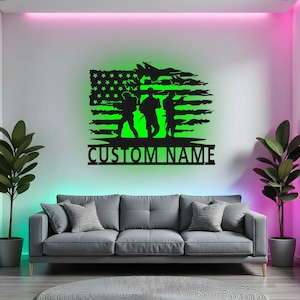 Custom soldaat bord led metalen muurkunst, gepersonaliseerd militair decor, patriottisch cadeau voor veteranen, leger muurkunst