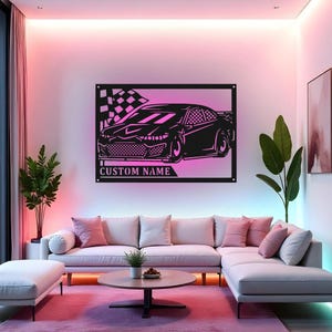 Custom Car Racing Sign LED Metal Wall Art, Personalized Racer Name Decoration, Race Car Garage Decor, Gift for Racer