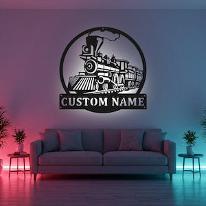 Custom Train Sign LED Metal Wall Art, Personalized Train Decor, Train Lover Gift, Kids Room Wall Decor