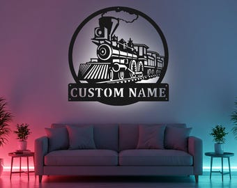 Custom Train Sign LED Metal Wall Art, Personalized Train Decor, Train Lover Gift, Kids Room Wall Decor