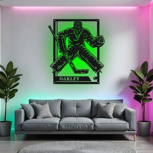 Custom Hockey Sign LED Metal Wall Art, Personalized Hockey Player Name Decor, Ice Hockey Goalie Gift, Sports Room Wall Decor