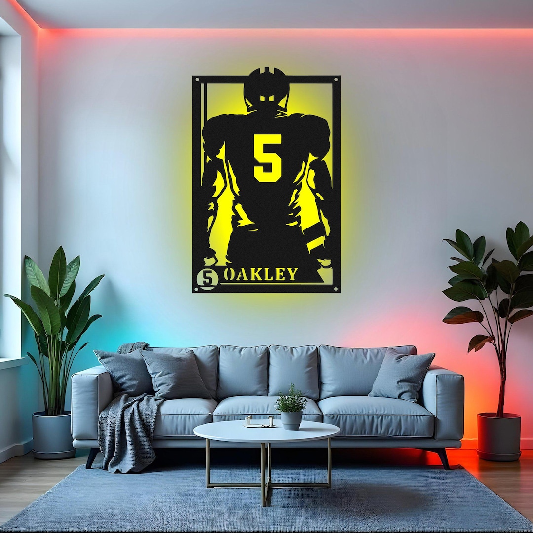 Custom Football Sign LED Metal Wall Art, Personalized Player Name Decor ...