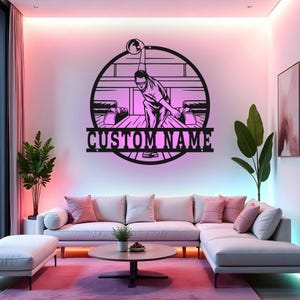 Custom Bowling Sign LED Metal Wall Art, Personalized Bowler Name Decor, Bowling Player Gift, Bowling Alley Room Decor