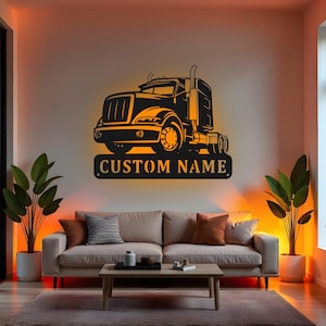 Custom Semi Truck Sign LED Metal Wall Art, Personalized Trucker Gift, Semi Truck Driver Decor, Trucking Wall Art for Man Cave