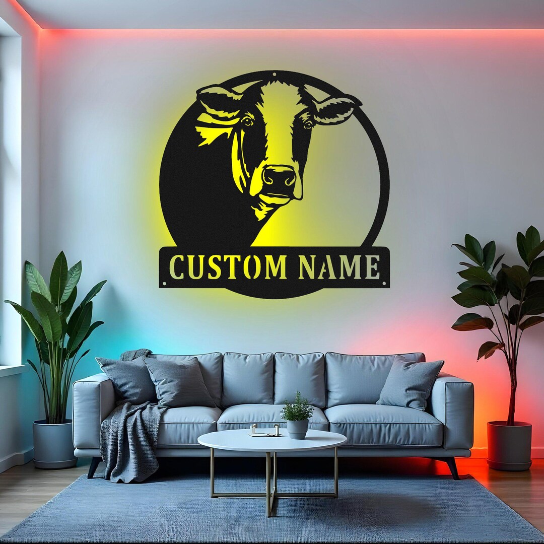 Cow Custom Custom Cow Sign LED Metal Wall Art, Personalized Farmhouse Decor, Cow ...