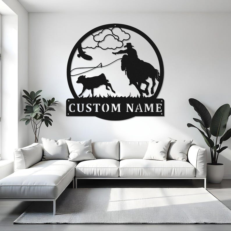 Custom Calf Roping Sign LED Metal Wall Art, Personalized Cowboy Rodeo ...