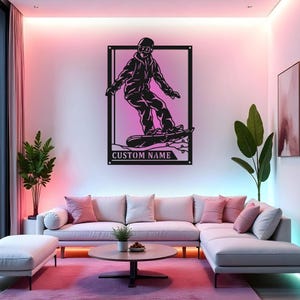 Custom Snowboarder Sign LED Metal Wall Art, Personalized Snowboarding Decor, Winter Sports Gift for Him, Snowboard Wall Decor