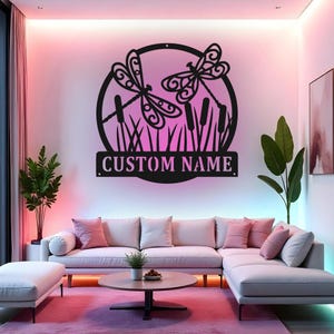 Custom Dragonfly Sign LED Metal Wall Art, Personalized Dragonfly Name Decor, Dragonfly Lover Gift, Garden Room Decor