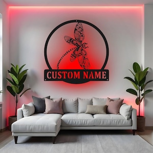 Custom Dragonfly Sign LED Metal Wall Art, Personalized Name Decor, Dragonfly Wall Decor, Gift for Mom, Bedroom Decor
