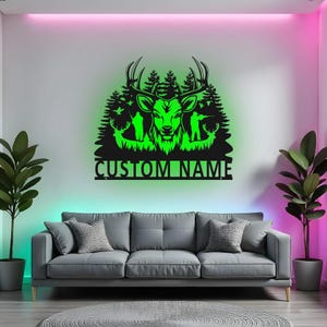 Custom Deer Hunting Sign LED Metal Wall Art, Personalized Hunter Gift, Hunting Decor for Cabin, Man Cave Wall Decoration