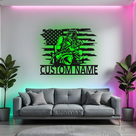 Enseigne Néon Personnalisée en Métal avec Nom de Pompier - Panneau Lumineux LED pour Décoration Murale, Famille, Papa - Chambre, Maison - Cadeau de Noël