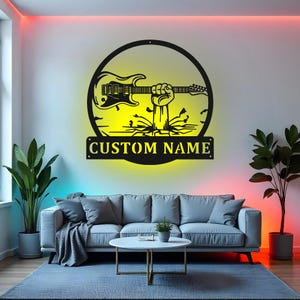 Custom Electric Guitar Sign LED Metal Wall Art, Personalized Guitarist Gift, Musician Decor for Studio, Music Room Sign