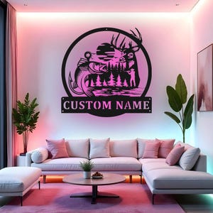 Custom Hunting Sign LED Metal Wall Art, Personalized Hunter Gift, Outdoor Sportsman Decor for Cabin, Man Cave Decor